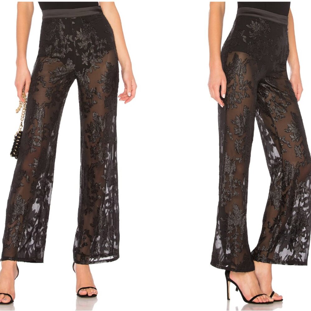 NWT LPA Black Metallic Lace Semi-Sheer Pants